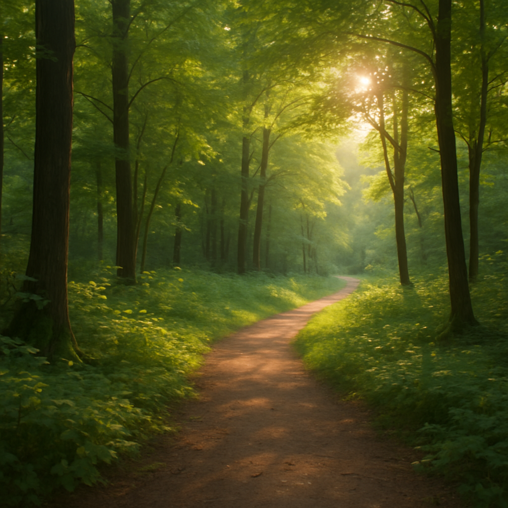 心の落ち着きを象徴する穏やかな森林の風景